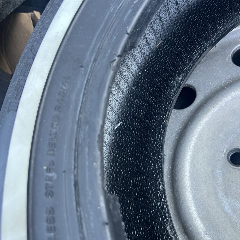 apart of the tire bead that is ripped off