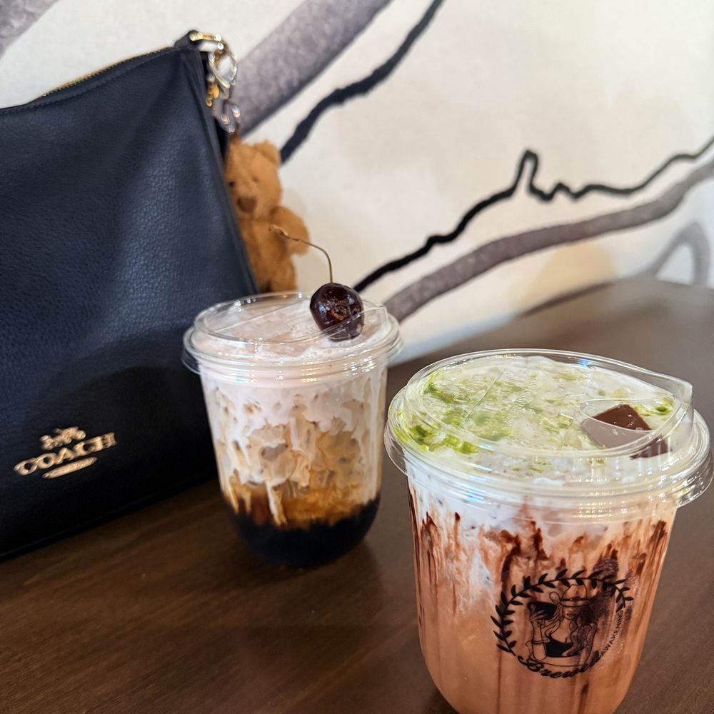 (Left) Cherry Vanilla Cold Brew and (Right) Dubia Latte