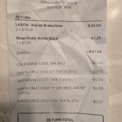 Watsonville Cyclery - Refunded less than what I paid lol