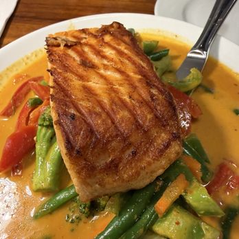 Charm Thai Kitchen - Kang Keaw Waahn grilled Wild Atlantic Salmon.  It looks delicious to try out - Thai Near Me - San Diego, California