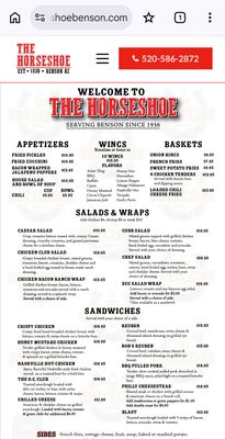 Menu photo 1 The Horseshoe Benson, AZ Menu photo 1 The Horseshoe Benson, AZ