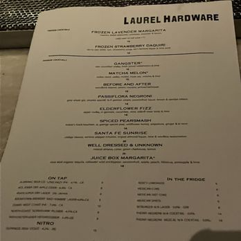 Laurel Hardware - Bar menu - New American Near Me - West Hollywood, California