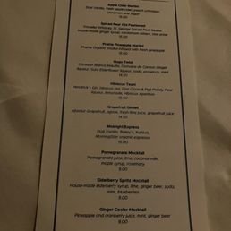 Cocktail menu