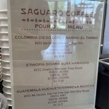 Saguaro Coffee - Pour over menu - August 2026 - Coffee Roasteries Near Me - Indio, California Saguaro Coffee - Pour over menu - August 2026 - Coffee Roasteries Near Me - Indio, California