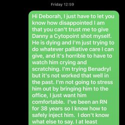 Alamo Pet Care Clinic - This was the first text I sent to the Dr. that caused all the drama at her office.