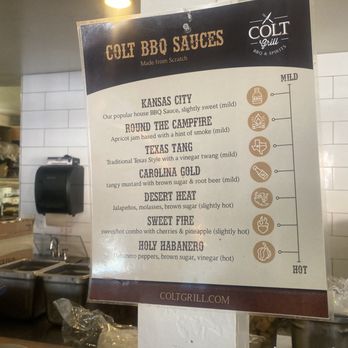 COLT Grill - Huge assortment of homemade BBQ sauces are self-serve, inside. - American Near Me - Cottonwood, Arizona COLT Grill - Huge assortment of homemade BBQ sauces are self-serve, inside. - American Near Me - Cottonwood, Arizona