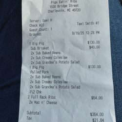 Pigs Eatin' Ribs - Prices I was charged