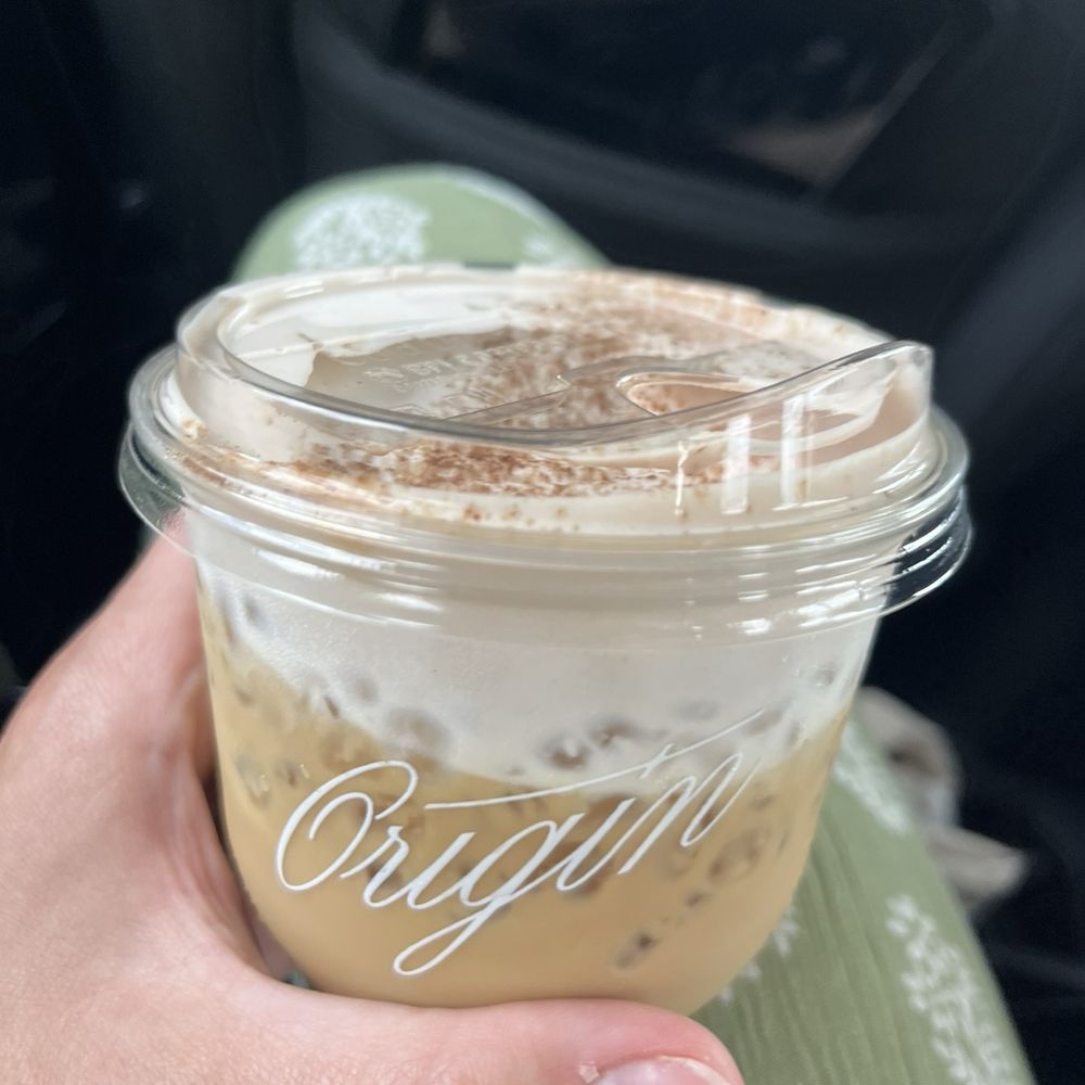 Origin Coffee Bar - Dubai iced latte (typically offered as matcha-- pistachio + milk choco cold foam) - Coffee & Tea Near Me - Savannah, Georgia