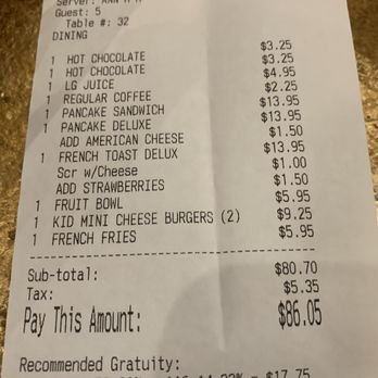 Chit Chat Diner - An idea of the prices for a party of 5. Not bad IMO.... - Diners Near Me - West Orange, New Jersey