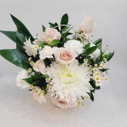 The Flirty Flower - Cream roses, white spider mums, white carnations and filler.
