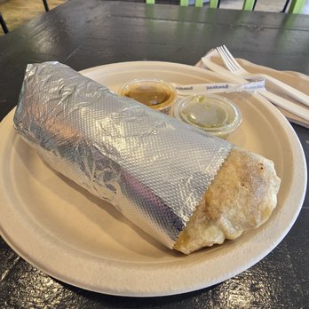 Green Tomato Grill - Egg white, steak, potatoes, bell peppers, onions, & cheese breakfast burrito - New American Near Me - Brea, California