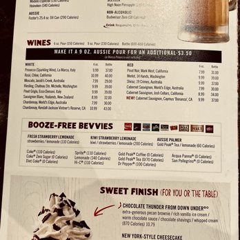 Outback Steakhouse - Beverage menu - Steakhouses Near Me - Boardman, Ohio Outback Steakhouse - Beverage menu - Steakhouses Near Me - Boardman, Ohio