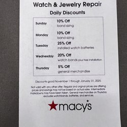 Macy's Watch and Jewelry Repair - Through Jan 2025