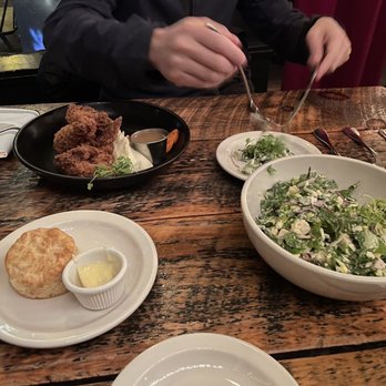 The Heron - Fried chicken, homemade biscuit with butter, and chopped salad - New American Near Me - Narrowsburg, New York