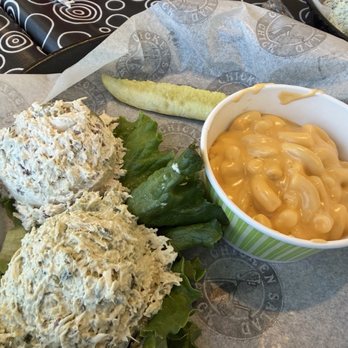 Chicken Salad Chick - Fruit chicken salad and Lauryn's Lemon Basil chicken salad with macaroni on the side - Chicken Shop Near Me - Knoxville, Tennessee