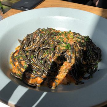 Farmshop - Lots of shadow but my best shot of a lovely squid ink pasta with crab. Delicious dish. - Breakfast & Brunch Near Me - Larkspur, California Farmshop - Lots of shadow but my best shot of a lovely squid ink pasta with crab. Delicious dish. - Breakfast & Brunch Near Me - Larkspur, California