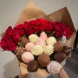 Euphoria - A dozen roses and strawberries covered in chocolate. 2 in 1 perfect gift