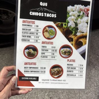 Que Chidos Tacos - Menu - Food Trucks Near Me - Orlando, Florida Que Chidos Tacos - Menu - Food Trucks Near Me - Orlando, Florida