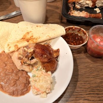 San Juan Pollo - Took a photo too late. This is what's still left from my 2 chicken dinner combo. - Mexican Near Me - Chino Hills, California San Juan Pollo - Took a photo too late. This is what's still left from my 2 chicken dinner combo. - Mexican Near Me - Chino Hills, California