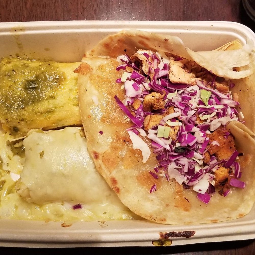 El Charro Cafe - Curbside pickup. One each Chicken Taco, Chicken Enchilada and my FAVORITE,  Chicken Tamale. - Mexican Near Me - Tucson, Arizona
