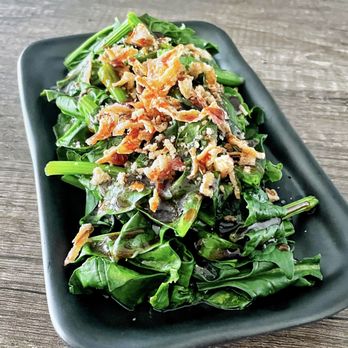 Flaming Ox - Seasonal blanched greens with special soy glaze, shallot oil and crispy fried shallots - Taiwanese Near Me - San Jose, California