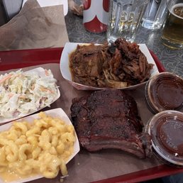 3 Meat Combo: Baby Back Ribs, Burnt Ends, BBQ Hash w/ Cole Slaw and Mac & Cheese