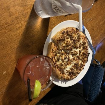 Old School Pizza Tavern - Carnivore personal with strawberry margarita - Pizza Near Me - Arlington, Texas Old School Pizza Tavern - Carnivore personal with strawberry margarita - Pizza Near Me - Arlington, Texas