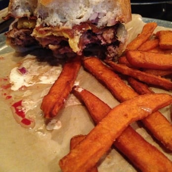 Haywire Burger Bar - Looks gross but it's so good. Aloha Burger with Bacon and Sweet Potato Fries - Burgers Near Me - Westbrook, Connecticut Haywire Burger Bar - Looks gross but it's so good. Aloha Burger with Bacon and Sweet Potato Fries - Burgers Near Me - Westbrook, Connecticut