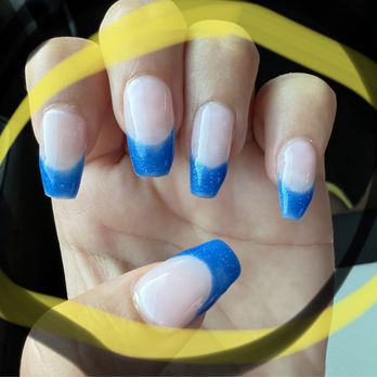 Bonjour Nails Lake Forest - I don't have words. The color was supposed to be baby blue. And the shape?? - Nail Salons Near Me - Lake Forest, California