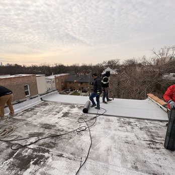 Encore Roofing and Masonry - 5mil G.A.F modified bitumen ultra white Re-Roof - Roofing Near Me - Chicago, Illinois Encore Roofing and Masonry - 5mil G.A.F modified bitumen ultra white Re-Roof - Roofing Near Me - Chicago, Illinois