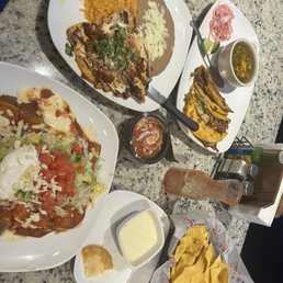 Quesabirria, Enchilada Sampler, queso, Chori Pollo