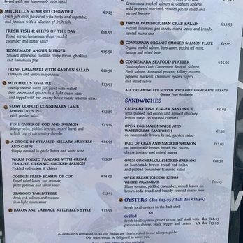 Mitchell's Restaurant - Lunch menu - Seafood Near Me - Clifden, G