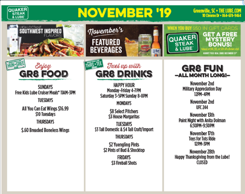 Menu photo 2 Quaker Steak & Lube Greenville, SC Menu photo 2 Quaker Steak & Lube Greenville, SC