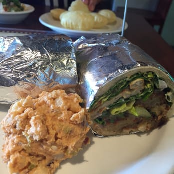 Chaat Kafe - Veggie wrap which had spiced potato patties inside. Wth a side of spicy potato salad. 100% vegetarian and 100% yummy - Indian Near Me - Sacramento, California