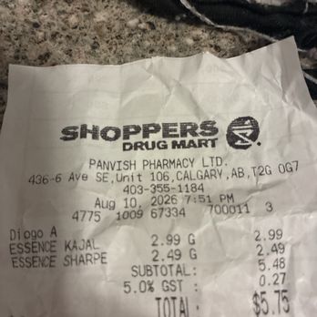 Shoppers Drug Mart - receipt. they think i will steal this cheap products from them! - Drugstores Near Me - Calgary, Alberta Shoppers Drug Mart - receipt. they think i will steal this cheap products from them! - Drugstores Near Me - Calgary, Alberta