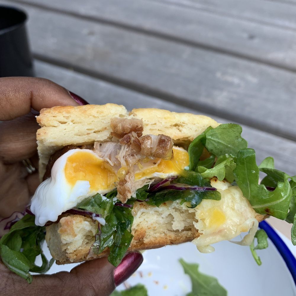 Coffee + Kitchen - Pork belly biscuit sandwich from food truck that's open 9-3pm on days they say it's closed. - Coffee & Tea Near Me - Pender Island, British Columbia Coffee + Kitchen - Pork belly biscuit sandwich from food truck that's open 9-3pm on days they say it's closed. - Coffee & Tea Near Me - Pender Island, British Columbia