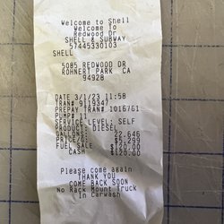 Shell - Receipt showing price charged.