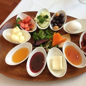 The Bosphorus - Traditional full Turkish breakfast/brunch. YUM! ALL FRESH/HOMEMADE: bread, fruit jams, cream, ages cheeses, olives, lamb meats.. - Mediterranean Near Me - Nutley, New Jersey