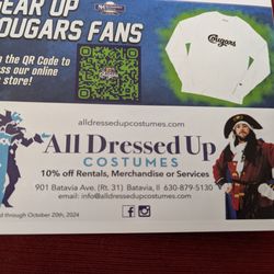 All Dressed Up Costumes - Coupon we received at Kane County Cougars game July 2024