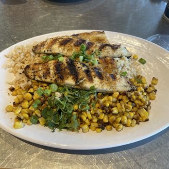 California Fish Grill - Sea bass with brown rice & corn - Seafood Near Me - Las Vegas, Nevada