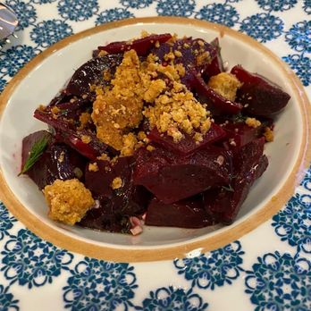 Delos Greek Restaurant - Pantzaria (beet salad with soft goat cheese, pickled beets, and walnut crumbled) - Greek Near Me - New York, New York Delos Greek Restaurant - Pantzaria (beet salad with soft goat cheese, pickled beets, and walnut crumbled) - Greek Near Me - New York, New York