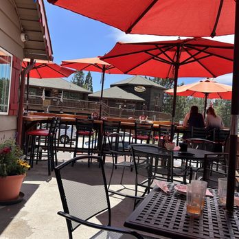 Red Kettle - a patio with tables and umbrellas - Breakfast & Brunch Near Me - Idyllwild, California