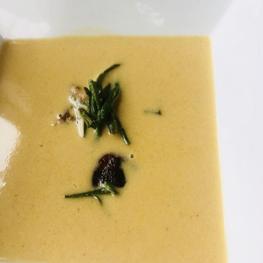 Brix 25 - Morale soup with uni, oyster and sea asparagus!!! - New American Near Me - Gig Harbor, Washington