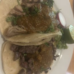Carnitas taco and Carne Sada taco Carnitas taco and Carne Sada taco
