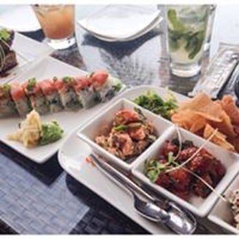Pacific Catch - Ahi Tuna trio, ribs, and one of the rolls - Seafood Near Me - Campbell, California