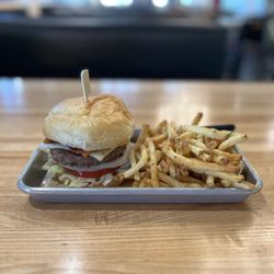 Hopdoddy Burger Bar - Classic burger (added pepper jack cheese and bacon) with fries