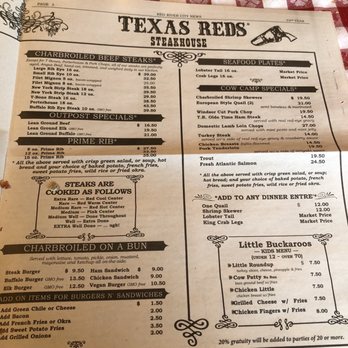 Texas Reds Steakhouse - Menu - Steakhouses Near Me - Red River, New Mexico