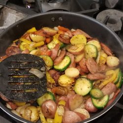 YMCA Camp West Mar - I was happy to cook on the stove and more convenient in a pan than in foil packets over the camp fire lol