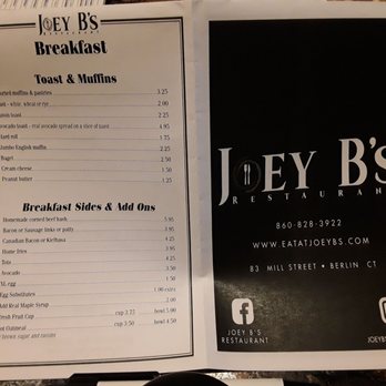 Joey B's - a menu for breakfast - Breakfast & Brunch Near Me - Berlin, Connecticut