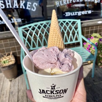 Jackson Drug - Huckleberry and Vanilla Double Scoop Ice Cream. - American Near Me - Jackson, Wyoming Jackson Drug - Huckleberry and Vanilla Double Scoop Ice Cream. - American Near Me - Jackson, Wyoming